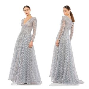 Mac Duggal 20189 NWT EMBELLISHED ILLUSION LONG SLEEVE WRAP OVER A LINE GOWN